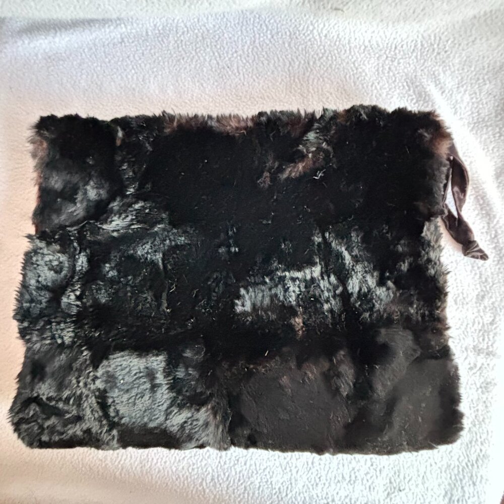 1930s 1940s Black Seal Fur Muff Hand Warmer